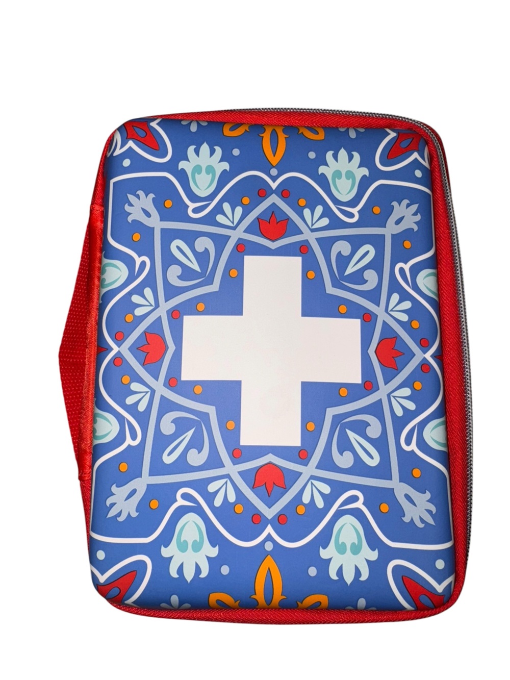 Blue Floral First Aid Kit Case with White Cross